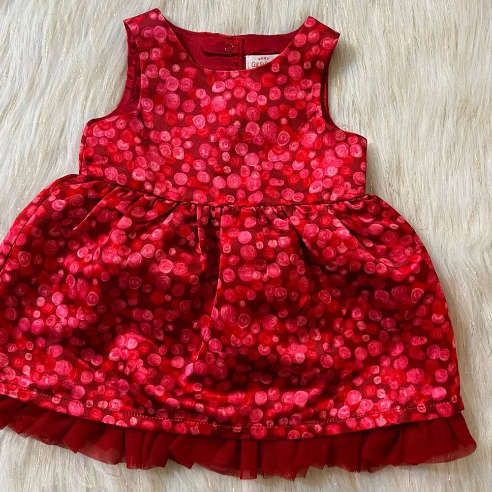 Cat & Jack NWT Children Red Baby Girl Dress and Bottom set kids size 6-9M